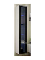 Vigo 180 Floor-standing Living Room Display Cabinet made of Particleboard with Glass & Lighting White / Black Gloss 40x30x180cm
