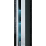 Vigo Wall Living Room Display Cabinet made of Particleboard with Glass & Lighting Grey / White Gloss 40x30x180cm