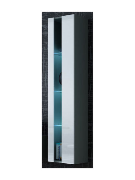 Vigo Wall Living Room Display Cabinet made of Particleboard with Glass & Lighting Grey / White Gloss 40x30x180cm