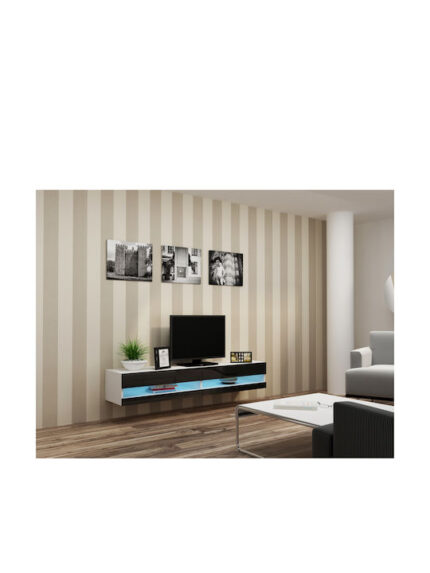 TV Stand Vigo New with LED Lighting White / Black Gloss M180xD30xH40cm