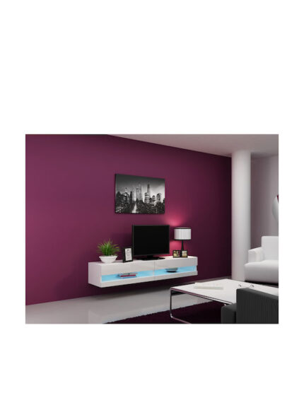 TV Stand Vigo New with LED Lighting White White Gloss L180xD30xH40cm