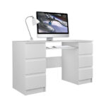 Desk Kuba Wooden Biel Mat White with LED 130x51x76cm