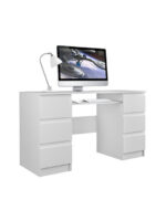 Desk Kuba Wooden Biel Mat White with LED 130x51x76cm