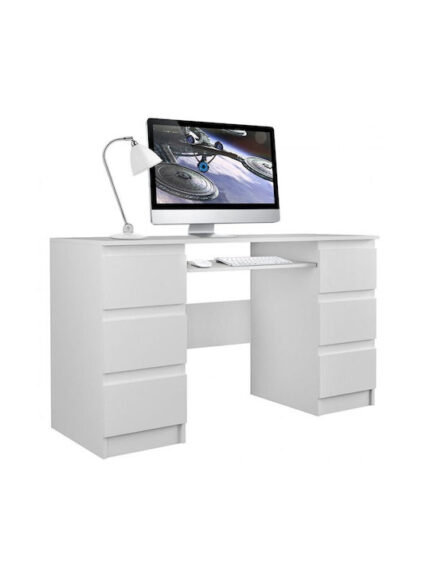 Desk Kuba Wooden Biel Mat White with LED 130x51x76cm