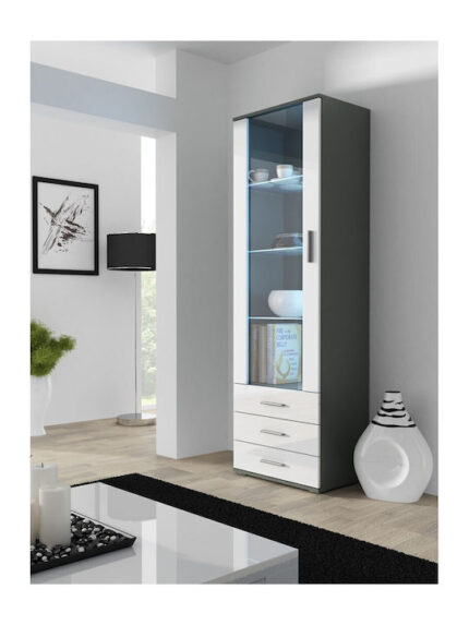 Soho Floor-standing Living Room Display Cabinet made of Particleboard with Glass Grey 41x60x192cm
