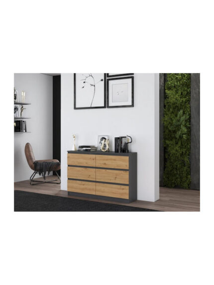 M6 Wooden Chest of Drawers with 6 Drawers ANTRACYT/ART 120x30x77cm