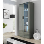 Floor-standing Living Room Display Cabinet made of Particleboard with Glass Grey 80x41x192cm
