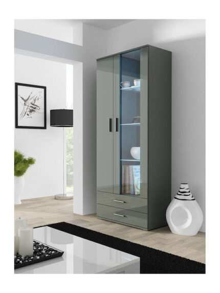 Floor-standing Living Room Display Cabinet made of Particleboard with Glass Grey 80x41x192cm