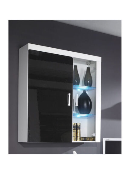 Floor-standing Living Room Display Cabinet made of Particleboard with Glass White/Black 90x35x111cm