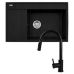 Pyramis Camea Drop-In Kitchen Sink Made of Liquid Granite with Faucet L79xW50cm Black