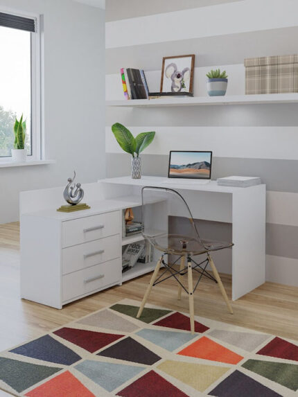 Corner Desk Dany Wooden White 120x120x75cm
