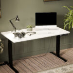 Gaming Office Wooden Black/white with Metal Legs & Adjustable Height 150x80x72cm