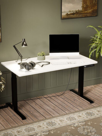 Gaming Office Wooden Black/white with Metal Legs & Adjustable Height 150x80x72cm