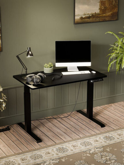 Gaming Office Wooden Black with Metal Legs & Adjustable Height 121x67x72cm