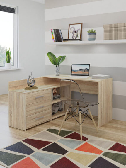 Corner Desk Dany Wooden Beige 120x120x75cm