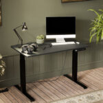 Gaming Office Wooden Black with Metal Legs & Adjustable Height 121x67x72cm
