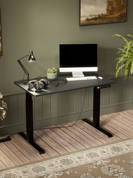 Gaming Office Wooden Black with Metal Legs & Adjustable Height 121x67x72cm