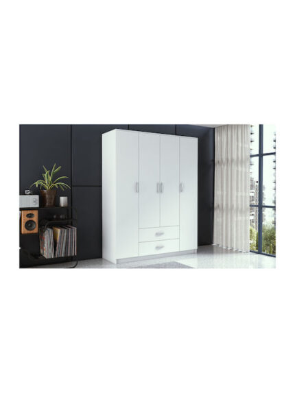 Four Door Wardrobe Romana 160 White 160x52x205cm