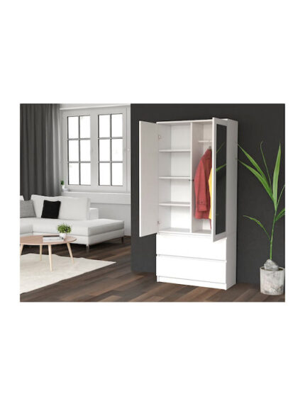 Δίφυλλη Ντουλάπα με Καθρέπτη White 116x50x180cm