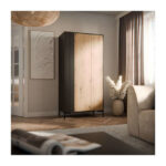 Double Door Wardrobe Merci Black/oak Artisan 90x55x184cm