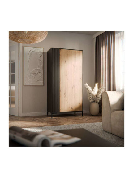 Double Door Wardrobe Merci Black/oak Artisan 90x55x184cm