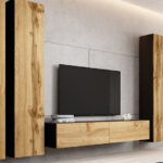TV Stand Vigo 180 Black Wotan Oak L180xD30xH40cm