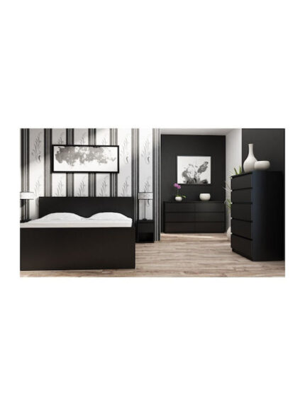 Wooden Chest of Drawers with 6 Drawers Black 138x40x77cm