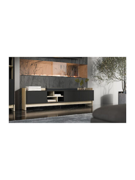 Sideboard Wooden Oak/black 190x38x50cm