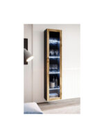Vigo Wall Living Room Display Cabinet made of Particleboard with Glass Black / Wotan Oak 40x30x180cm