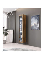 Vigo 180 Floor-standing Living Room Display Cabinet made of Particleboard with Glass Wotan oak 40x30x180cm