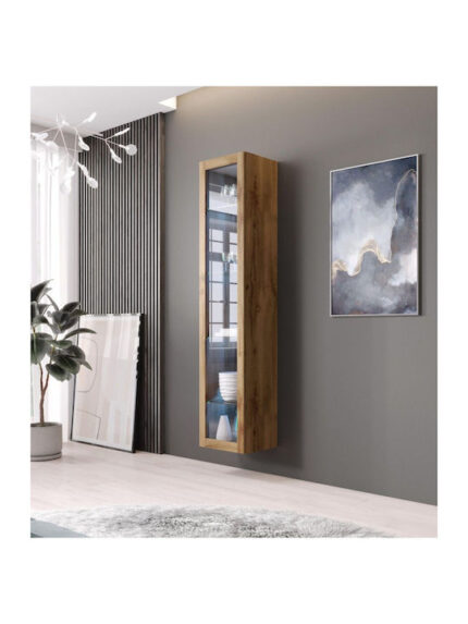 Vigo 180 Floor-standing Living Room Display Cabinet made of Particleboard with Glass Wotan oak 40x30x180cm