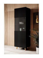 Pafos Floor-standing Living Room Display Cabinet made of Particleboard with Glass Black 60x40x182cm