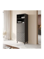 Abeto Floor-standing Living Room Display Cabinet made of Particleboard with Glass Grey 60x40x176cm
