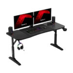 Γραφείο Gaming Hero Ξύλινο Black με Μεταλλικά Πόδια, Ρυθμιζόμενο Ύψος & LED 160x60x79εκ.