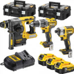 Dewalt Set Impact Drill Driver & Impact Screwdriver & Hammer Brushless 18V with 3 Batteries 5Ah and Case