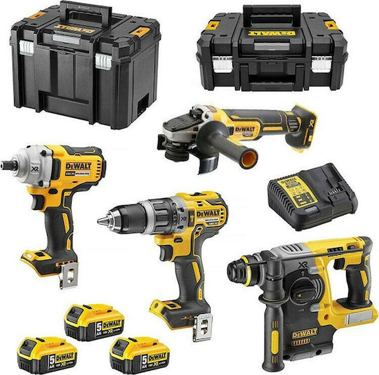 xlarge_20201218153515_dewalt_dck428p3t.jpeg DEWALT DCK428P3T Σετ Γωνιακός Τροχός, Κρουστικό Δραπανοκατσάβιδο, Μπουλονόκλειδο & Πιστολέτο Brushless 18V με 3 Μπαταρίες 5Ah και Θήκη - Image 1