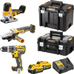 Dewalt Set Angle Wheel & Impact Drill Driver & Jigsaw Brushless 18V with 2 Batteries 5Ah and Case
