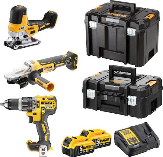 xlarge_20210216130959_dewalt_dck329p2t.jpeg Dewalt Set Angle Wheel & Impact Drill Driver & Jigsaw Brushless 18V with 2 Batteries 5Ah and Case - Image 1
