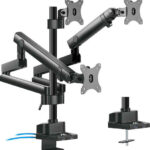 Maclean Energy MC-811 Stand Desk Mounted for 3 Monitors up to 27" with Arm