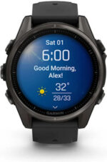 Garmin Fenix 8 Titanium 43mm Waterproof Smartwatch with Heart Rate Monitor (Sapphire, Carbon Grey Dlc Titanium With Black/pebble Grey Silicone Band)