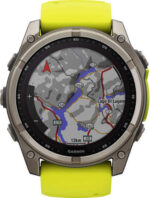 Garmin Fenix 8 Solar Titanium 51mm Waterproof Smartwatch with Heart Rate Monitor (Sapphire, Titanium With Amp Yellow/Graphite Silicone Band)