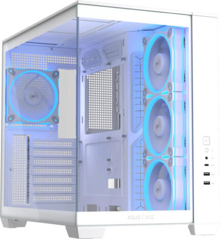 Asus A32 Plus Gaming Midi Tower Computer Case with Side Window and ARGB Lighting White