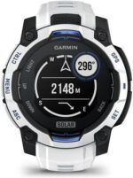 Garmin Instinct 3 Solar Aluminium 45mm Waterproof Smartwatch with Heart Rate Monitor (Whitestone and Blue Limited Edition)