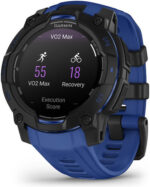 Garmin Instinct 3 AMOLED Aluminium 45mm Αδιάβροχο Smartwatch με Παλμογράφο (Black/Bolt Blue Band)