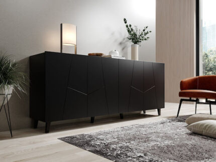 Μπουφές Etna Ξύλινος με Συρτάρια Black Matt 200x42x82cm