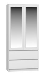 Δίφυλλη Ντουλάπα με Καθρέπτη White 116x50x180cm - Image 7