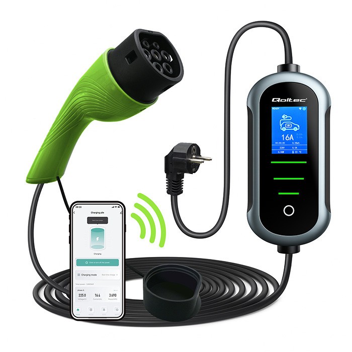 1000808_2084421.jpeg Mobilna ładowarka do samochodu elektrycznego EV z regulacją 2w1 Typ2 | 3.5kW | 230V | Wi-Fi | TUYA | SMART LIFE | LCD | 5m - Image 1