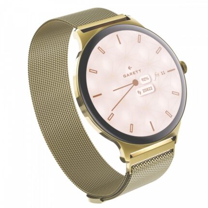 Garett Verona 2 Stainless Steel 43mm Smartwatch with Heart Rate Monitor (Gold Mesh)