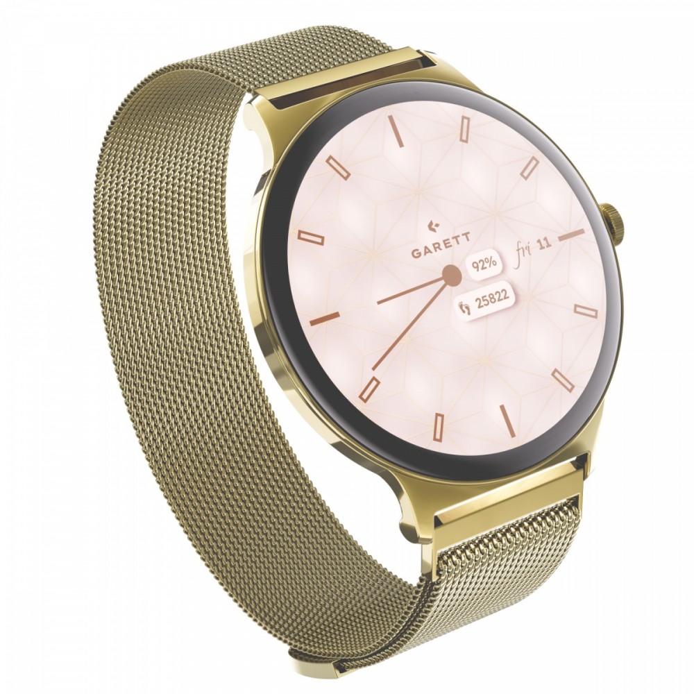 1007257_2095742.jpeg Garett Verona 2 Stainless Steel 43mm Smartwatch with Heart Rate Monitor (Gold Mesh) - Image 1