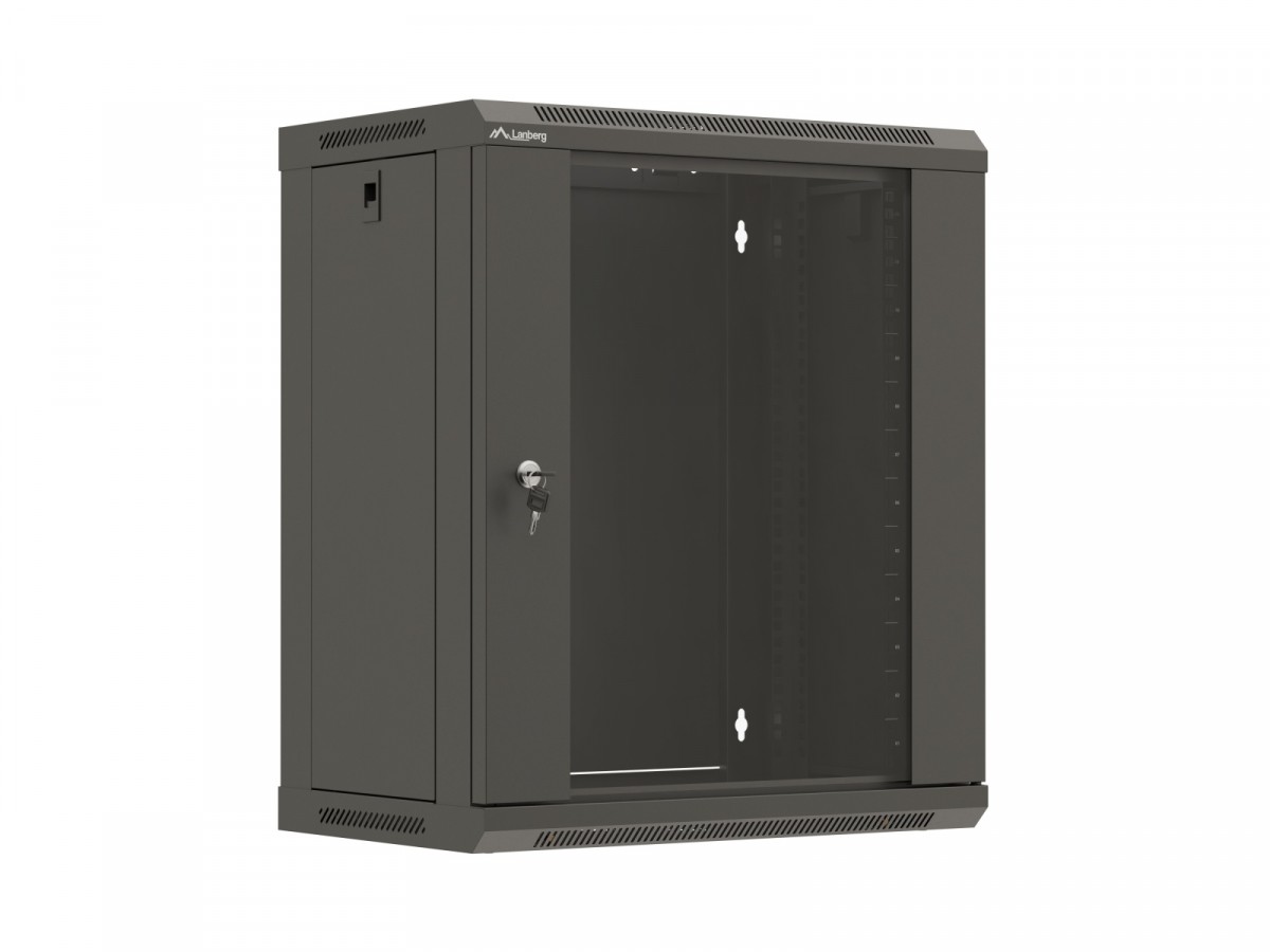 1008079_2094765.jpeg Szafa instalacyjna rack wisząca 19 cali 12U 540x350 czarna drzwi przeszklone (flat pack) - Image 1